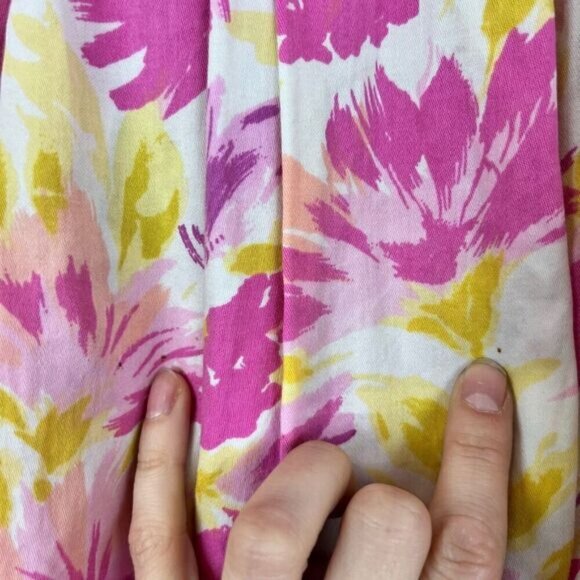 Vintage Handmade Cottagecore Peasant Pink Yellow Midi Skirt Pockets Women M - Picture 9 of 13